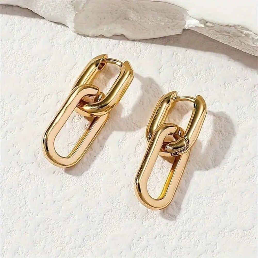 Interlocking Rectangular Hoop Earrings: - Picture 5 of 5